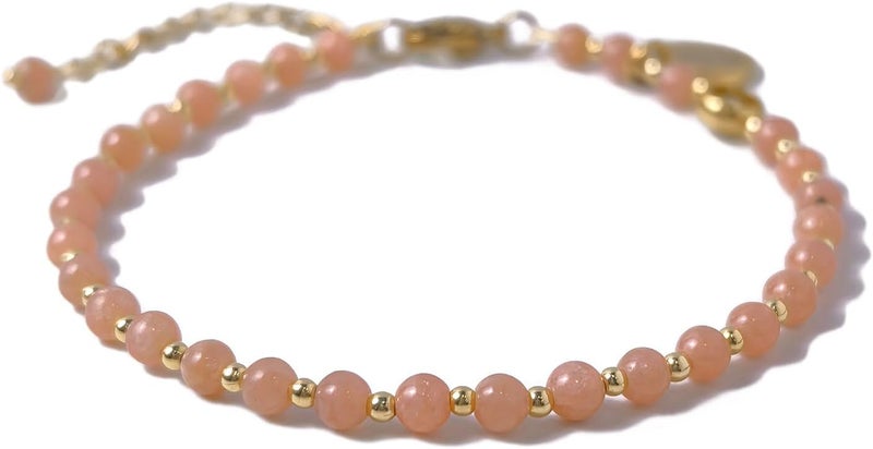 Morchic 3mm Tiny Beads Natural Gemstone Bracelet for Women, Adjustable 7.1" Energy Gem Charm Jewelry, Dainty Handmade Birthday Gift - Image 1
